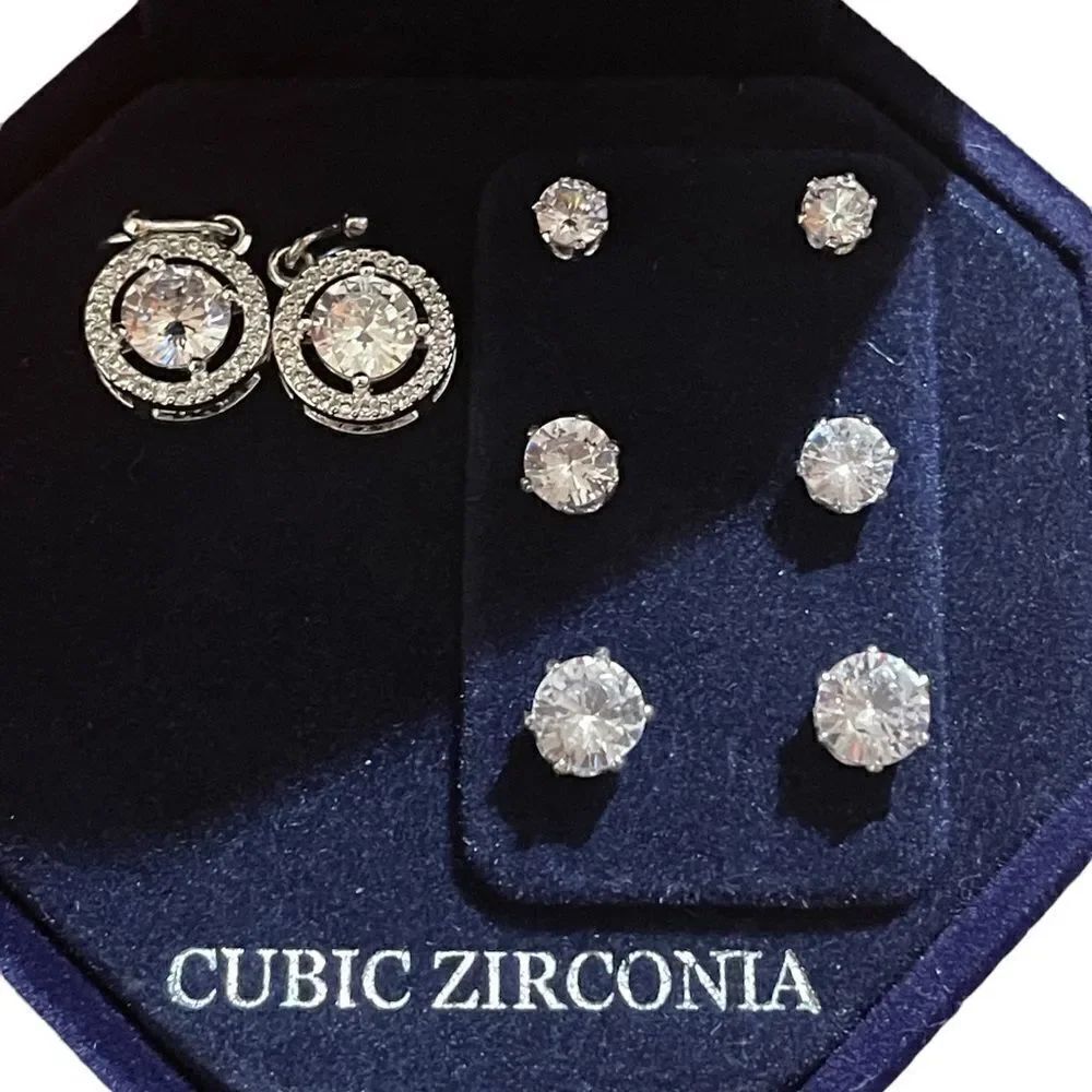 Silver Plate Cubic Zirconia Earring Set - Picture 2 of 2